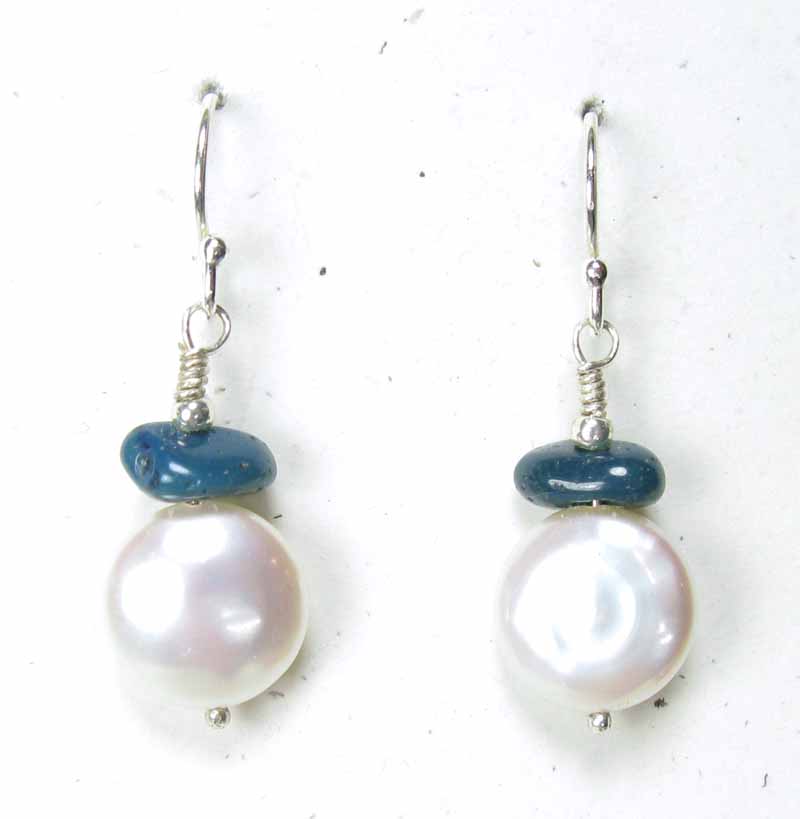 Small Coin Pearl Earrings with Leland Blue Stone